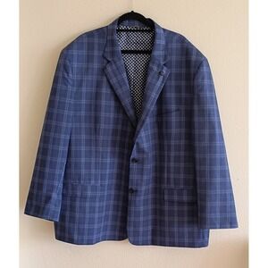 Oak Hill Mens Blue Plaid Blazer Sport Coat Two Button Jacket 3XLT